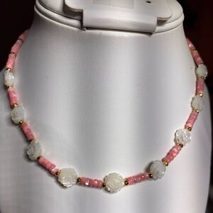Handmade Pink and White Mother of Pearl Necklace 16 inches